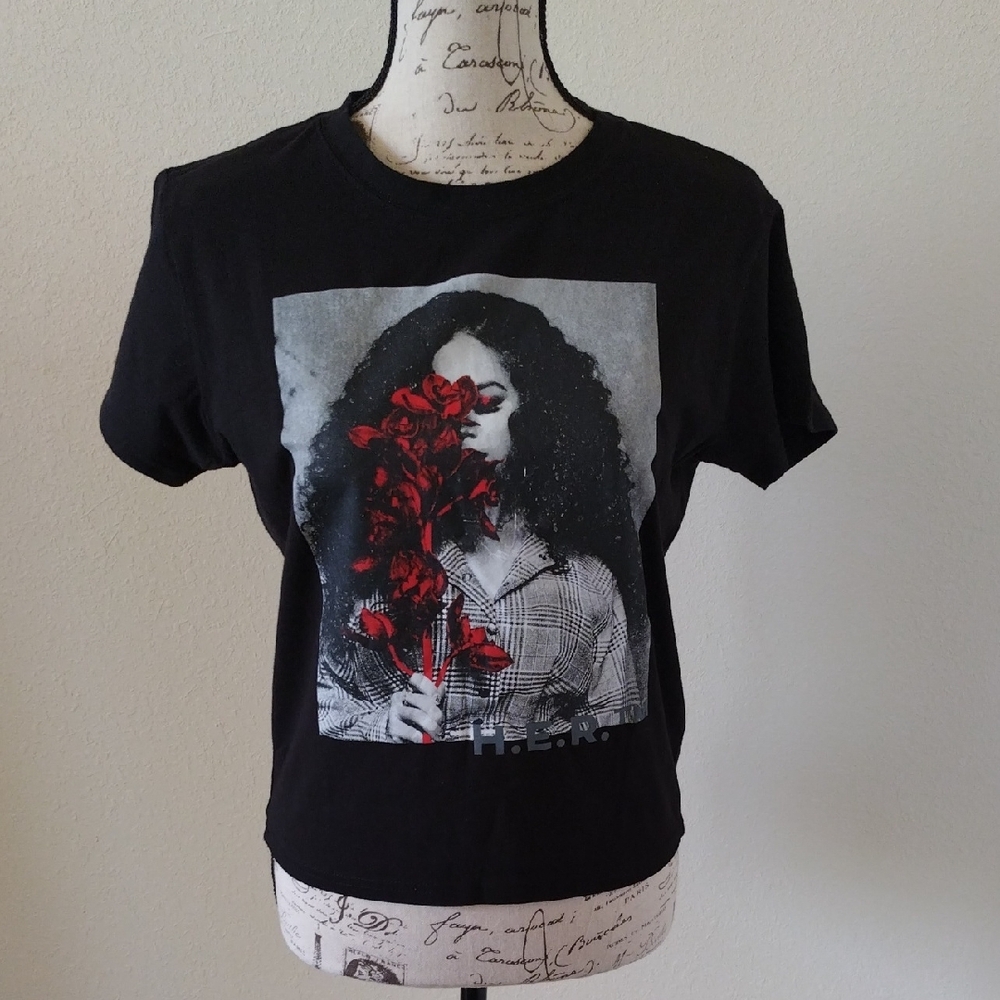 Black Graphic Tee with Red Accents